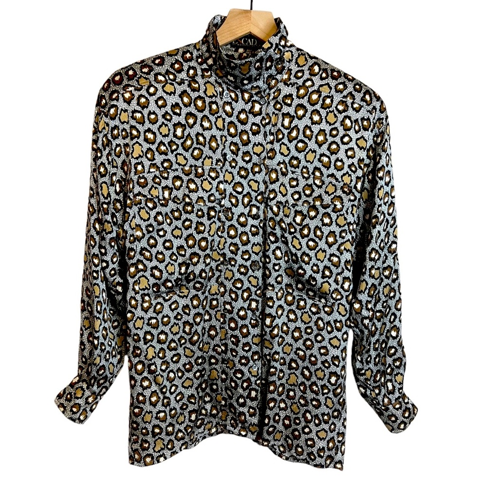 Escada Leopard Print Silk Button-Down Blouse